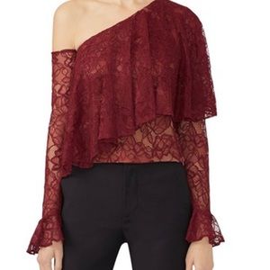 Viva Aviva one shoulder red lace top